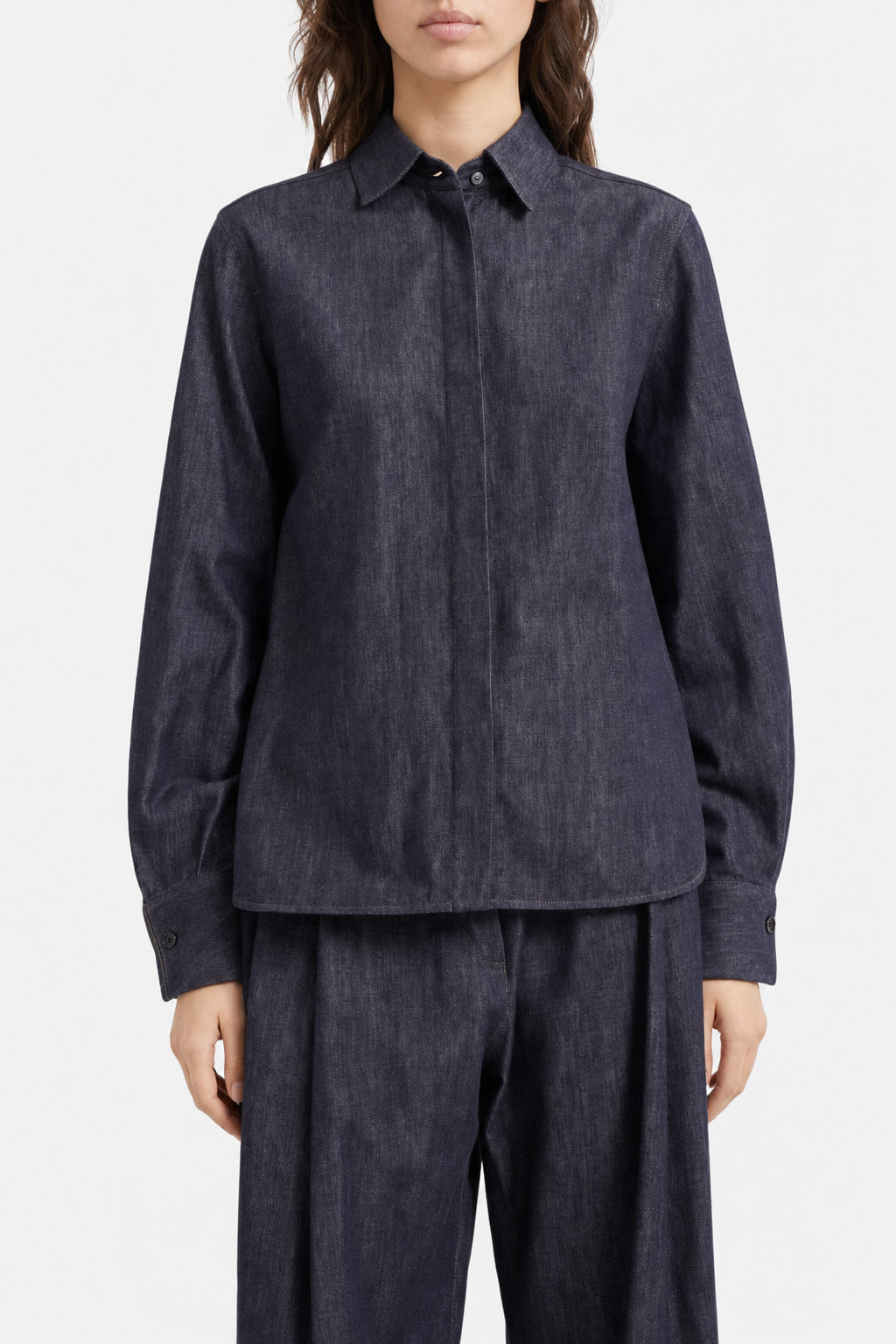 BRUNELLO CUCINELLI WOMEN'S DARK BLUE COTTON SHIRT