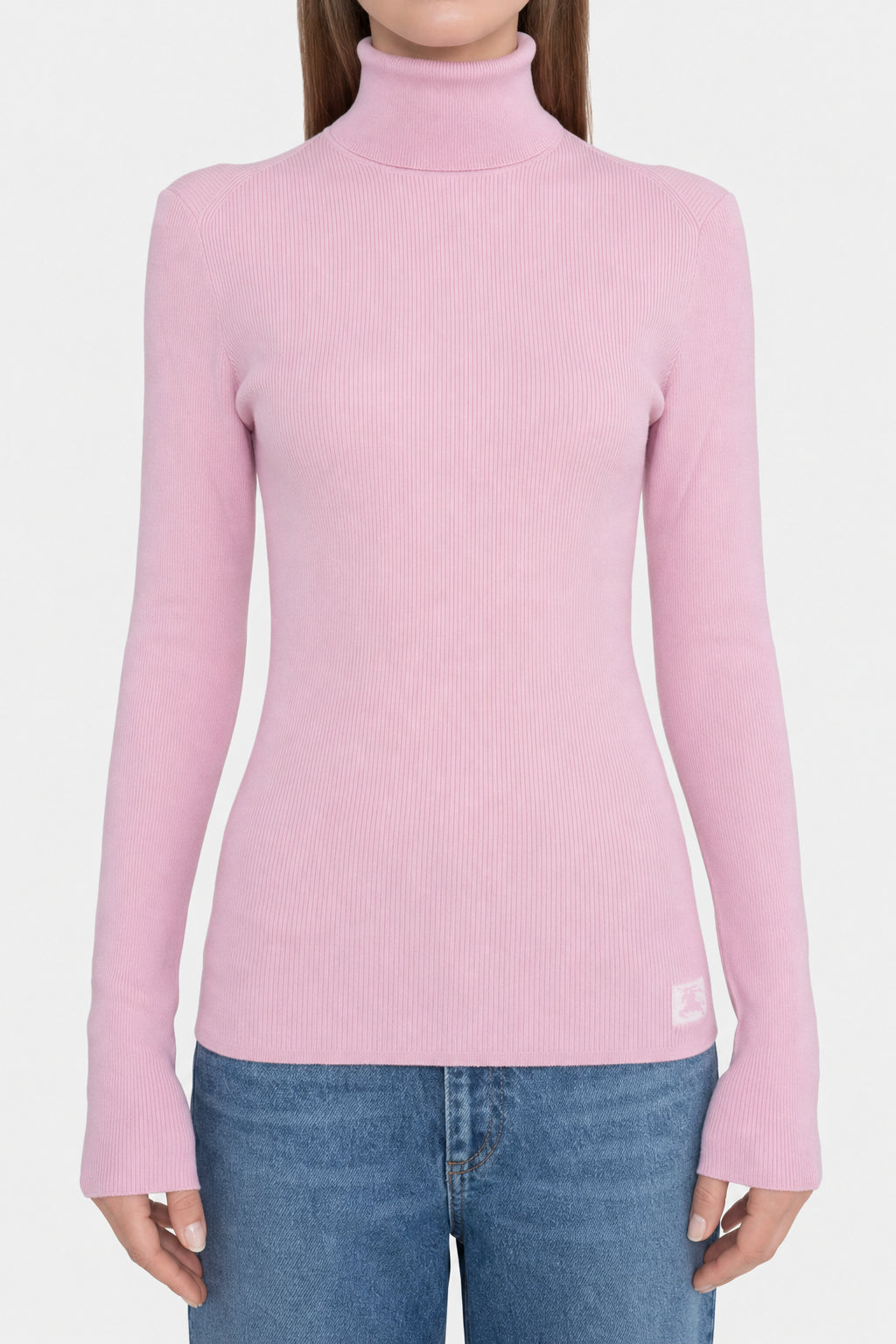 BURBERRY WOMEN'S LIGHT PINK RIBBED SWEATER