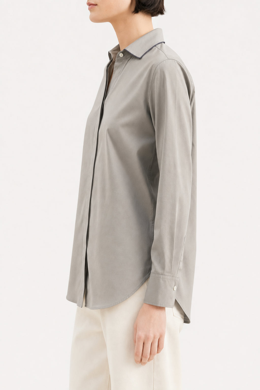 BRUNELLO CUCINELLI WOMEN'S LIGHT GREY CLASSIC SHIRT