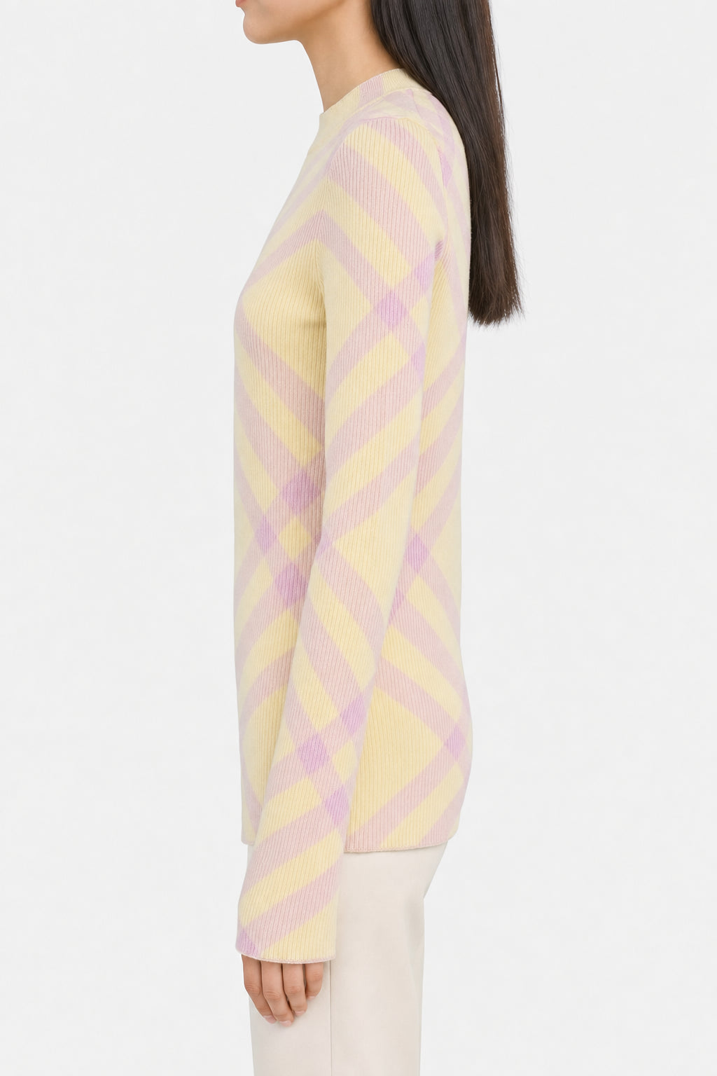 BURBERRY WOMEN'S YELLOW PLAID KNIT SWEATER
