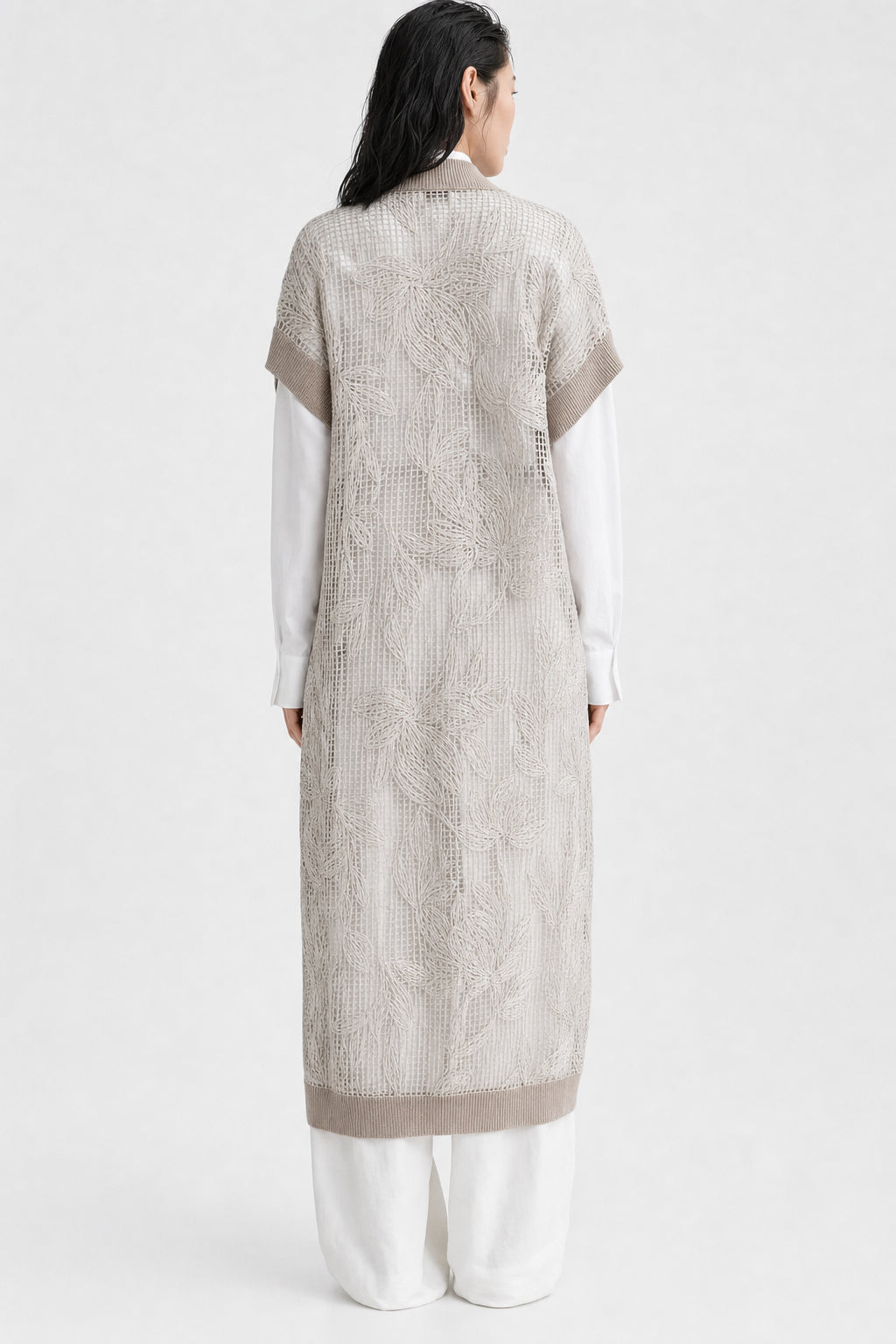 BRUNELLO CUCINELLI WOMEN'S BEIGE LONG OPENWORK SWEATER