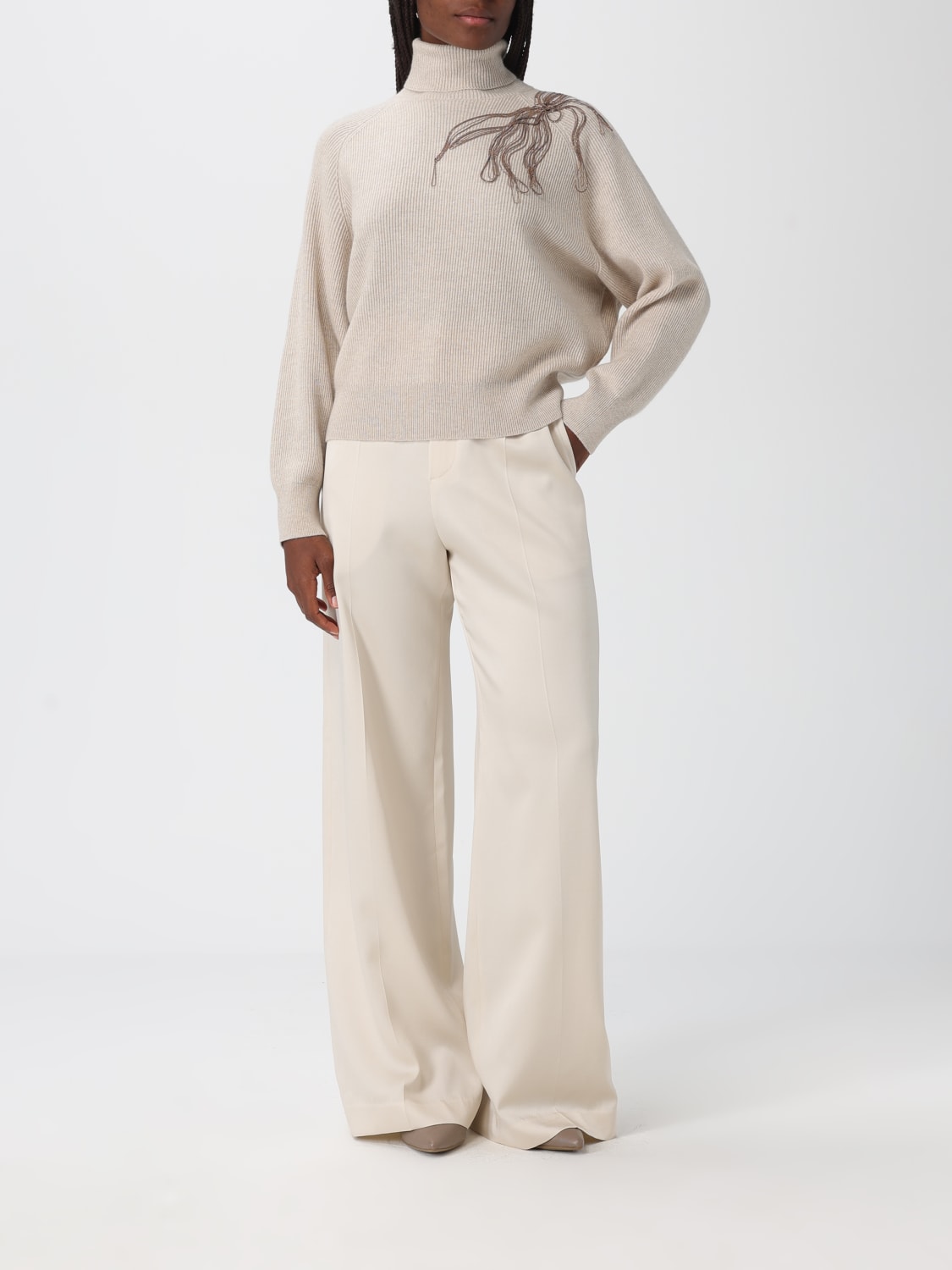 BRUNELLO CUCINELLI WOMEN'S BEIGE TURTLENECK SWEATER