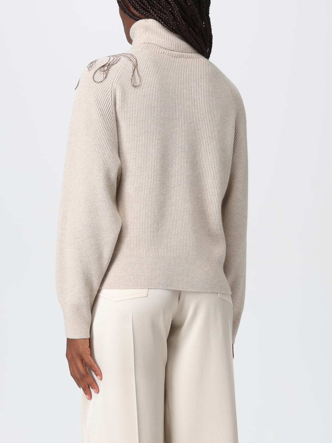 BRUNELLO CUCINELLI WOMEN'S BEIGE TURTLENECK SWEATER