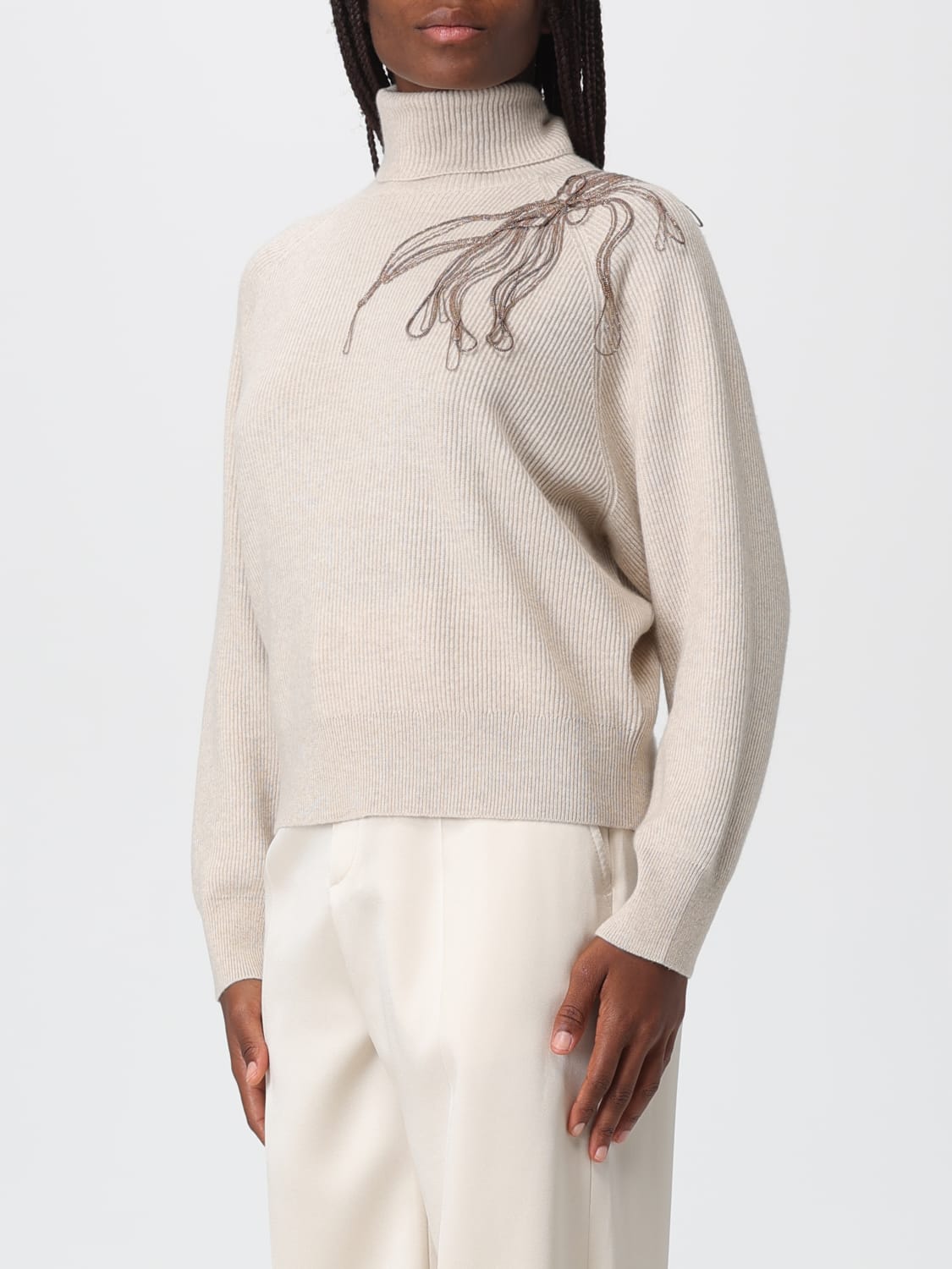 BRUNELLO CUCINELLI WOMEN'S BEIGE TURTLENECK SWEATER