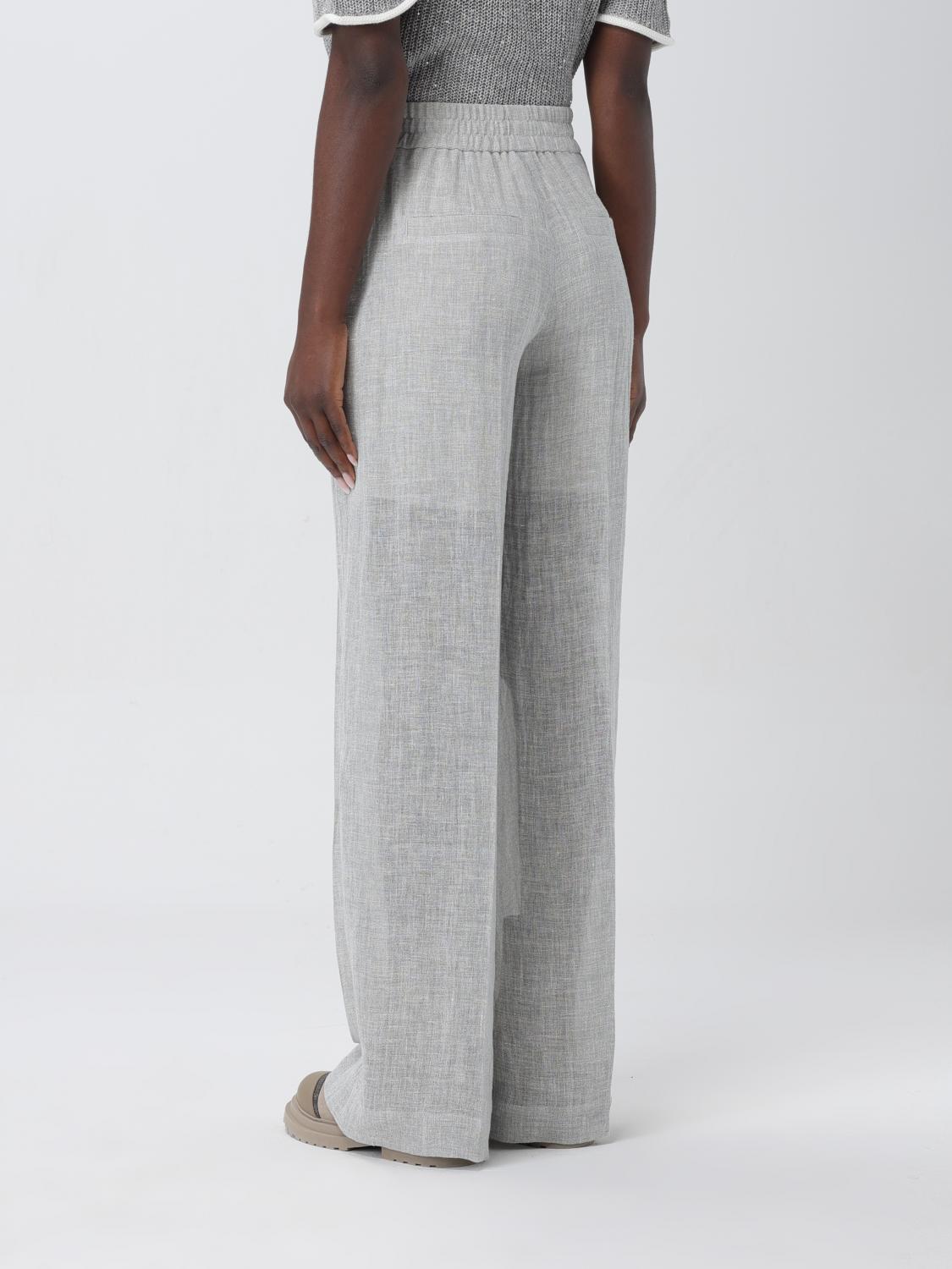 BRUNELLO CUCINELLI WOMEN'S LIGHT GREY LINEN TROUSERS