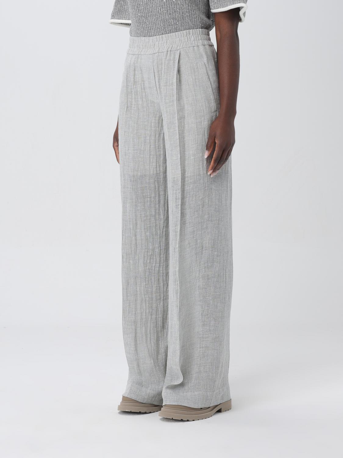 BRUNELLO CUCINELLI WOMEN'S LIGHT GREY LINEN TROUSERS