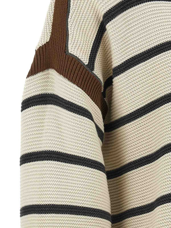 BRUNELLO CUCINELLI WOMEN'S BEIGE STRIPED COTTON SWEATER