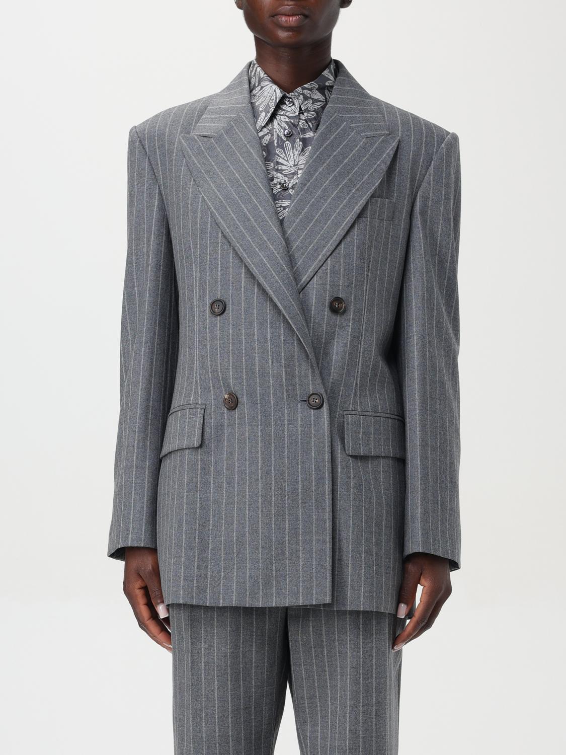 BRUNELLO CUCINELLI WOMEN'S GREY PINSTRIPE DOUBLE BREASTED JACKET