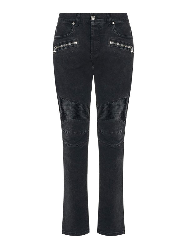 BALMAIN MEN'S BLACK RIBBED SLIM JEANS