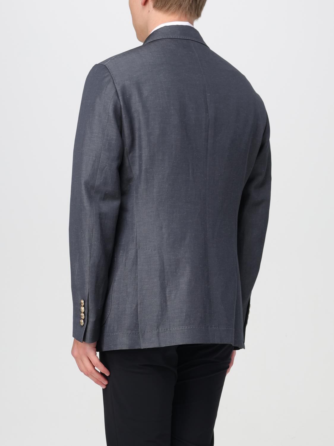 BRUNELLO CUCINELLI MEN'S GREY WOOL LINEN DOUBLE BREASTED JACKET
