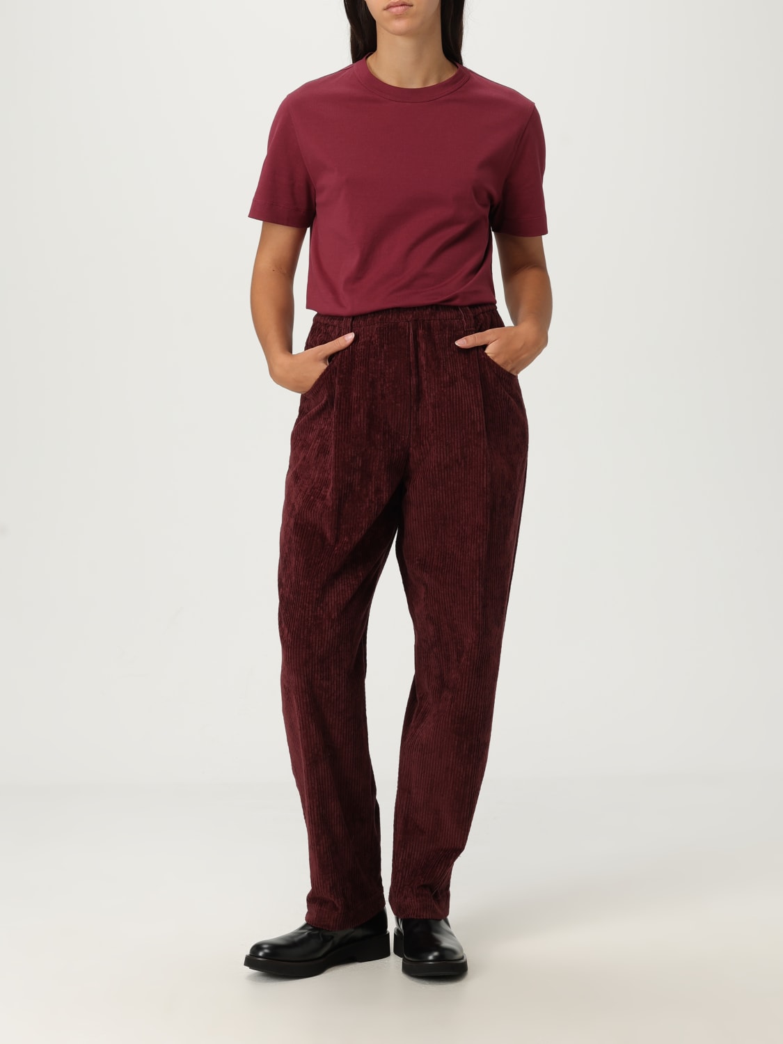 BRUNELLO CUCINELLI WOMEN'S BURGUNDY CORDUROY TROUSERS