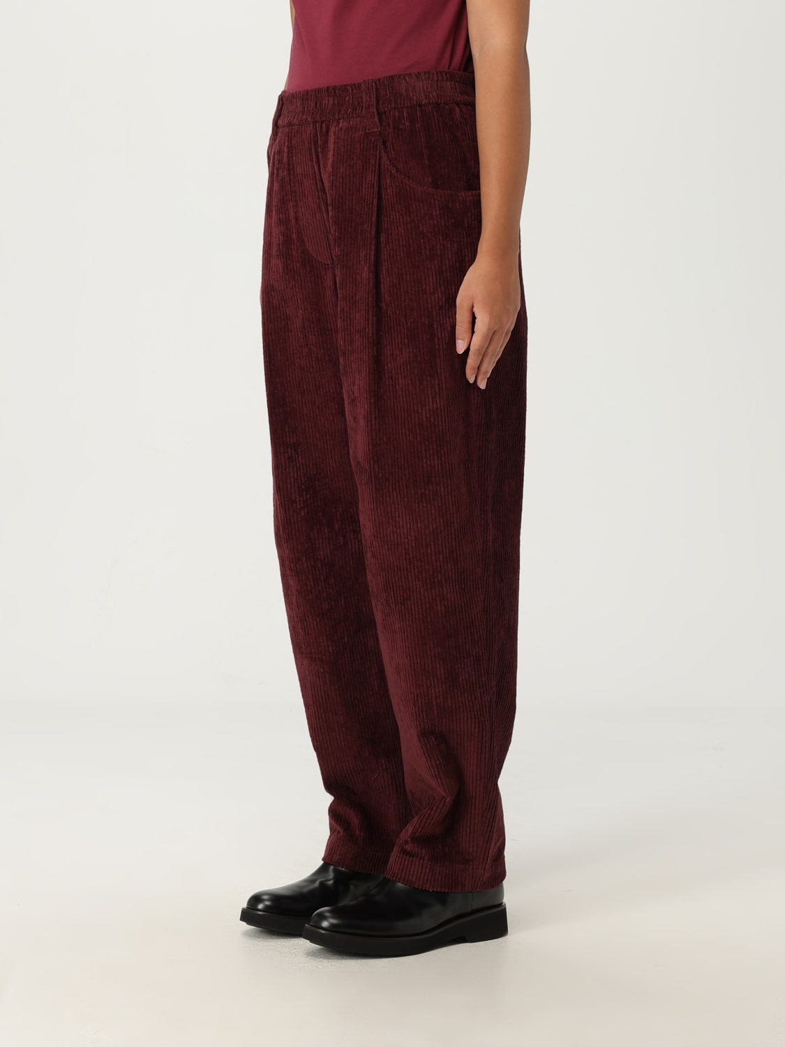 BRUNELLO CUCINELLI WOMEN'S BURGUNDY CORDUROY TROUSERS