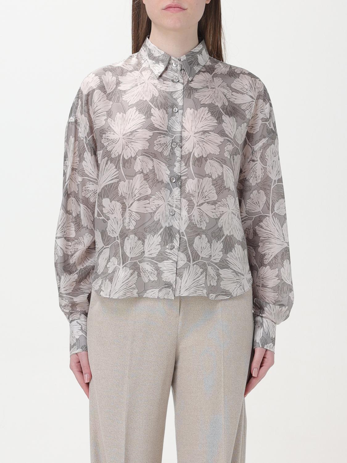 BRUNELLO CUCINELLI WOMEN'S GREY FLORAL SILK SHIRT
