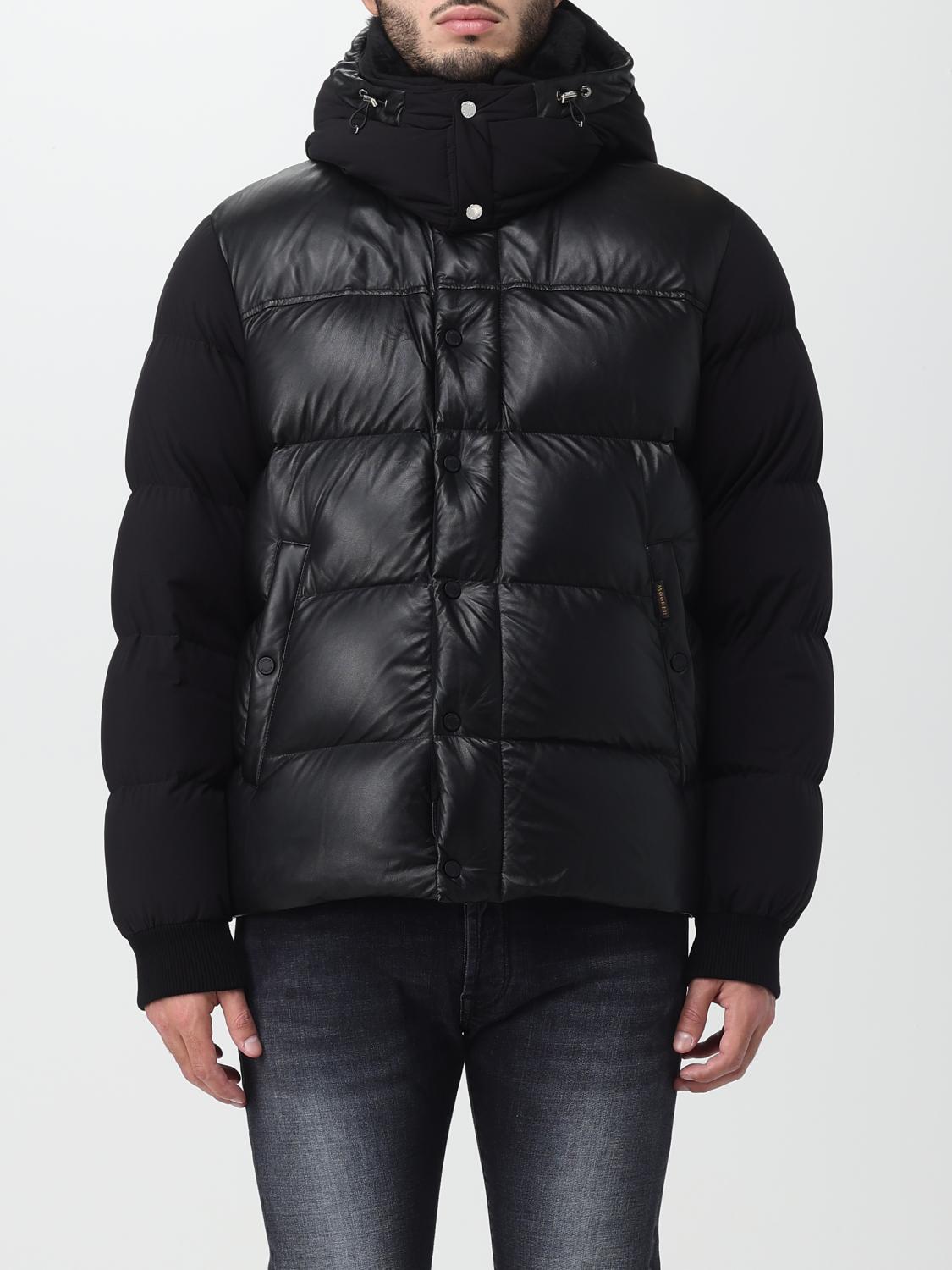 MOORER MEN'S BLACK LEATHER PUFFER JACKET