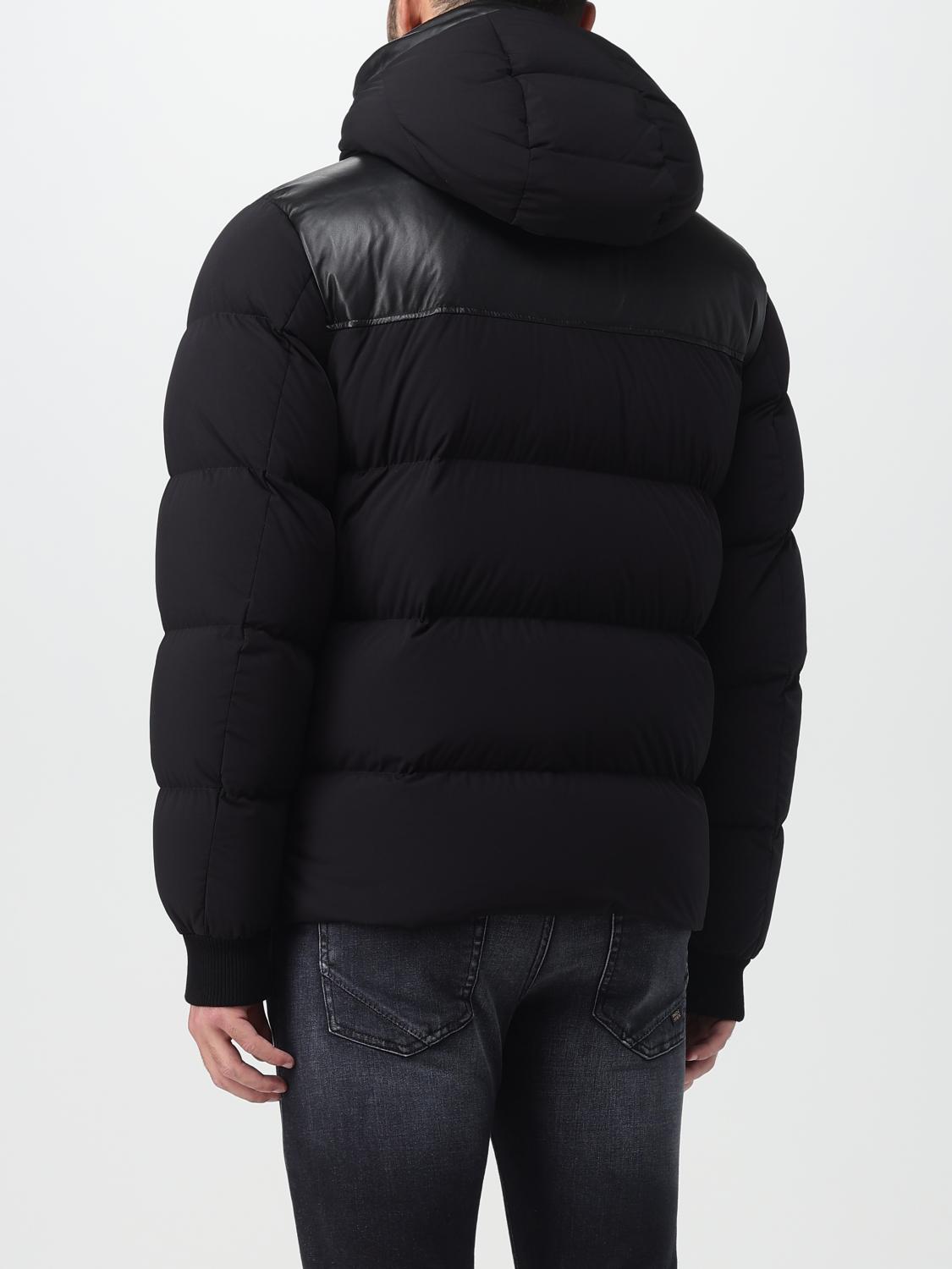 MOORER MEN'S BLACK LEATHER PUFFER JACKET