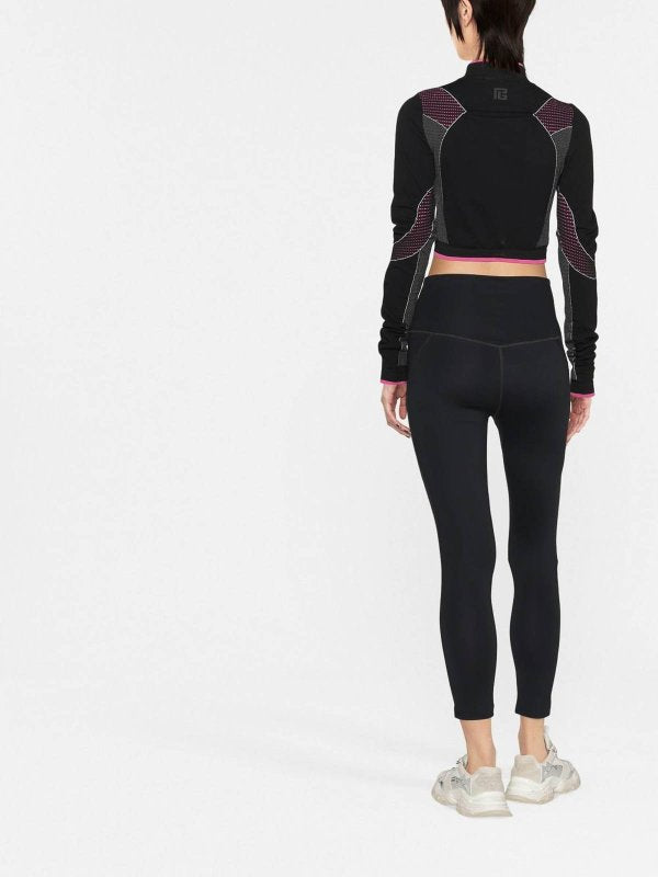 BALMAIN WOMEN'S BLACK FUCHSIA CROPPED TOP