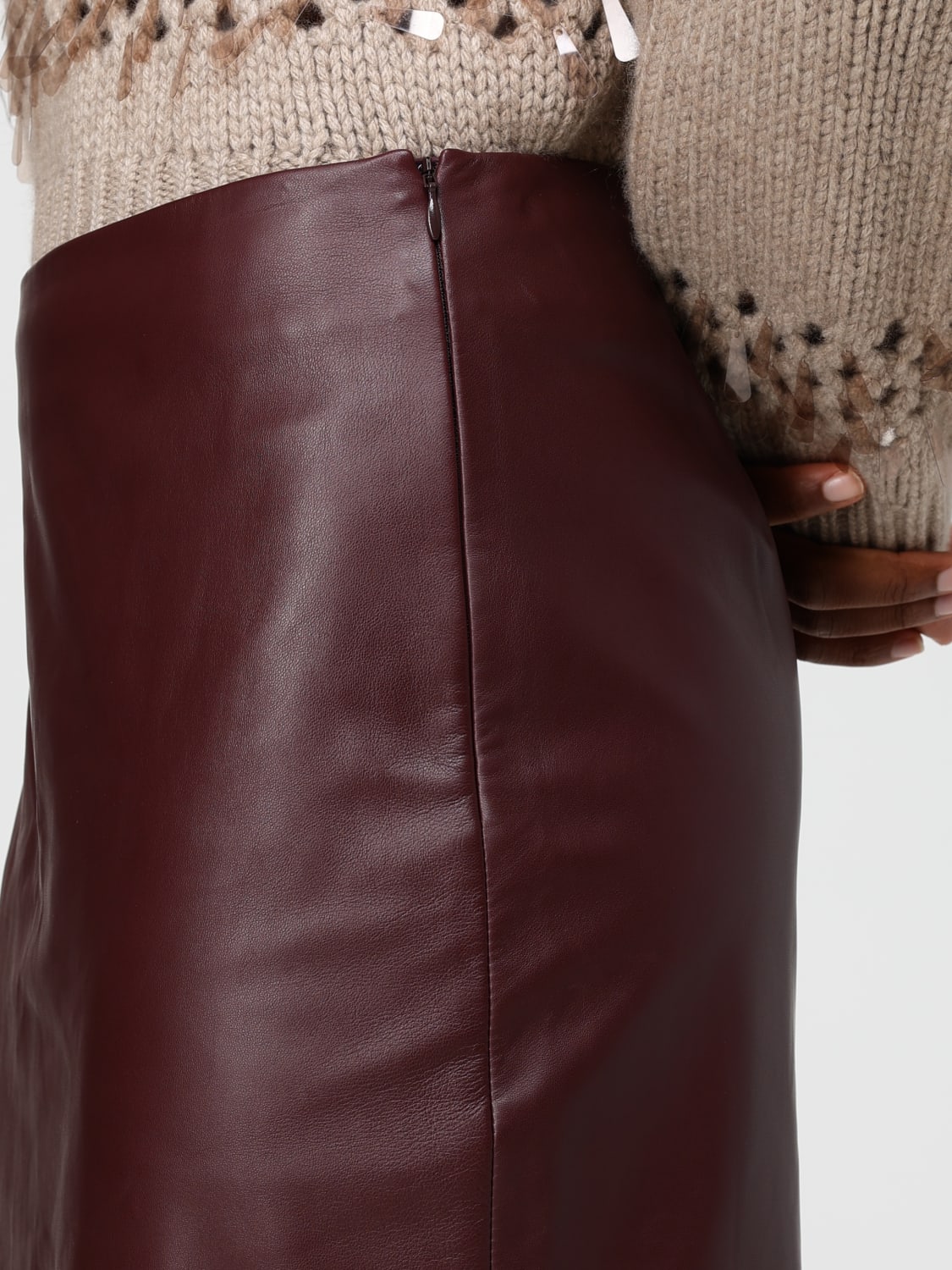 BRUNELLO CUCINELLI WOMEN'S DARK BROWN LEATHER SKIRT