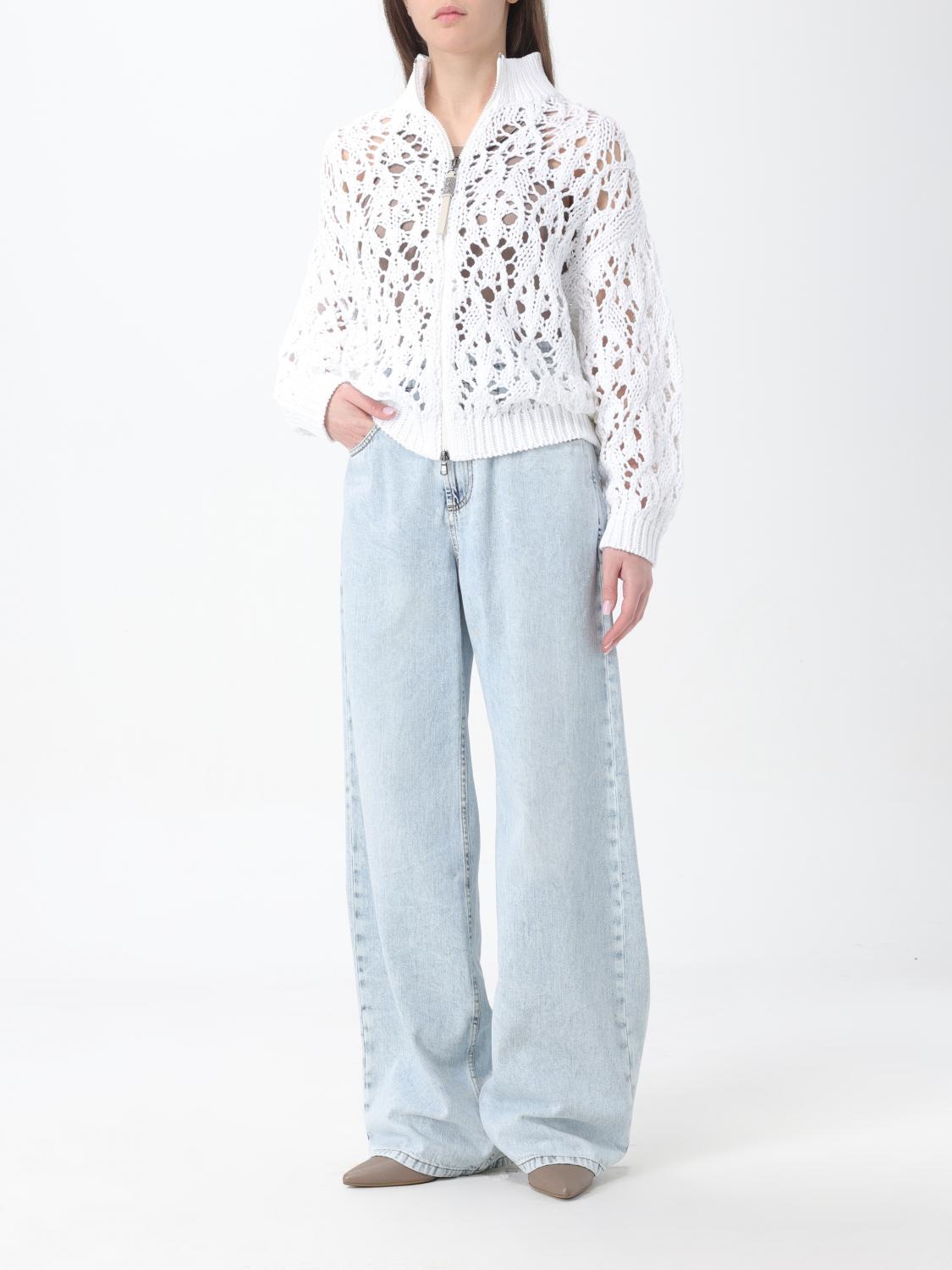 BRUNELLO CUCINELLI WOMEN'S WHITE COTTON KNIT SWEATER