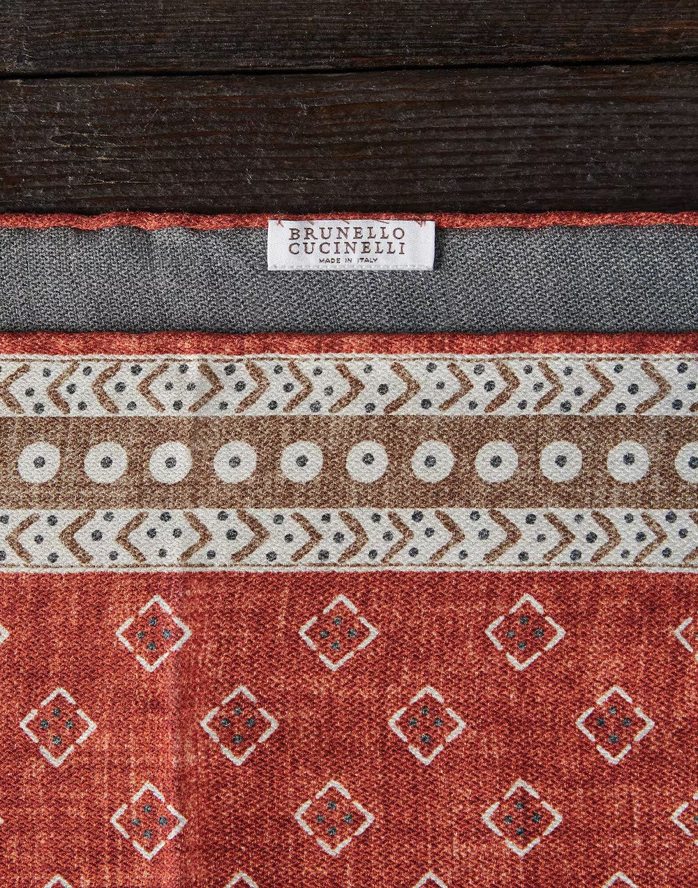 BRUNELLO CUCINELLI MEN'S RUST SILK POCKET SQUARE
