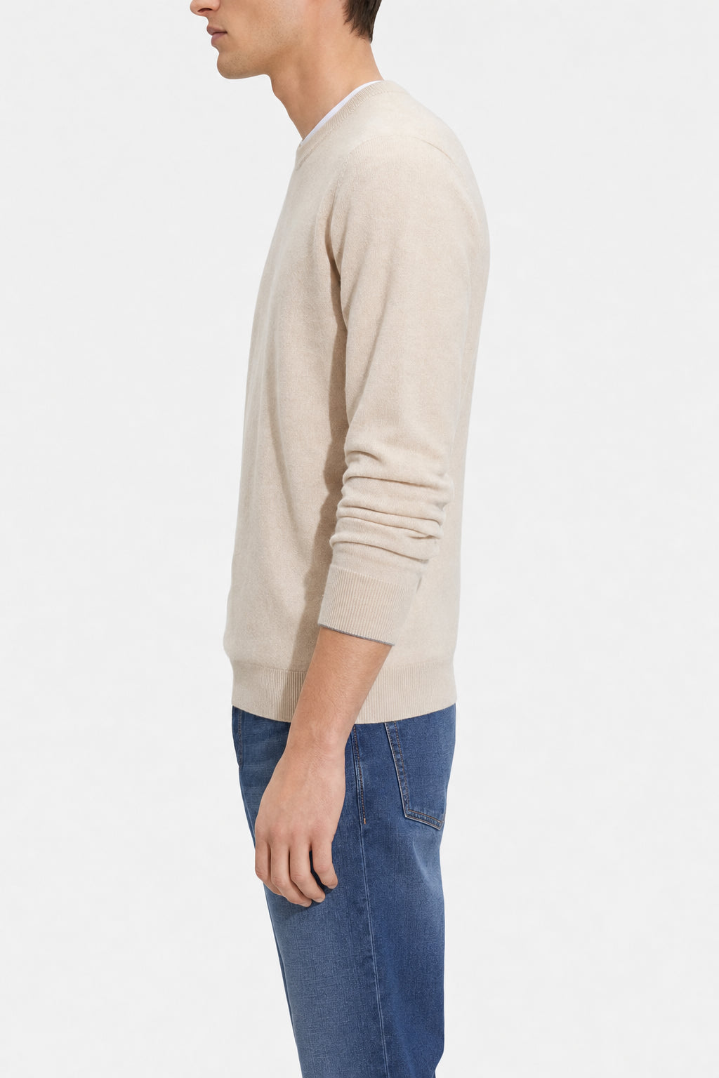BRUNELLO CUCINELLI MEN'S SAND WOOL CREWNECK SWEATER