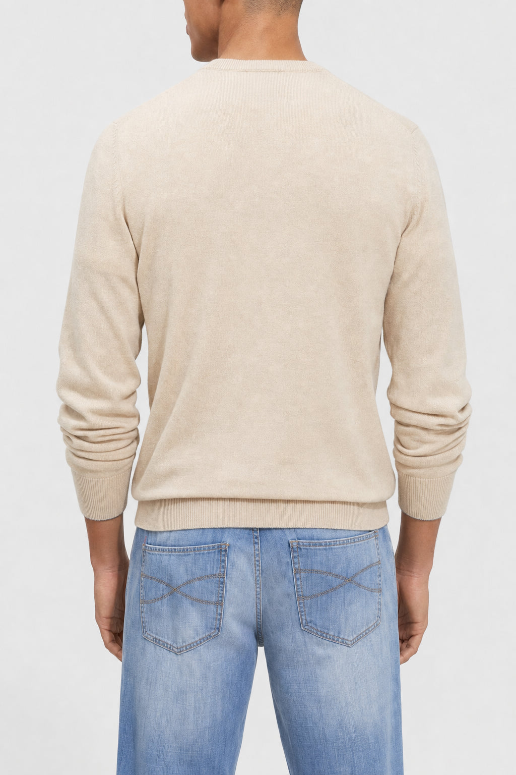 BRUNELLO CUCINELLI MEN'S BEIGE WOOL V NECK SWEATER