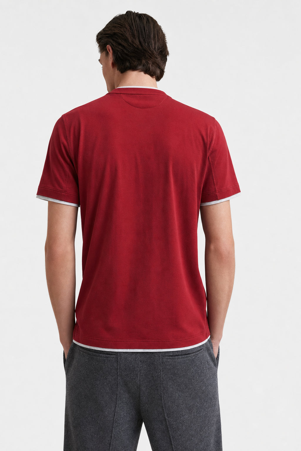 BRUNELLO CUCINELLI MEN'S RED COTTON LAYERED SHIRT