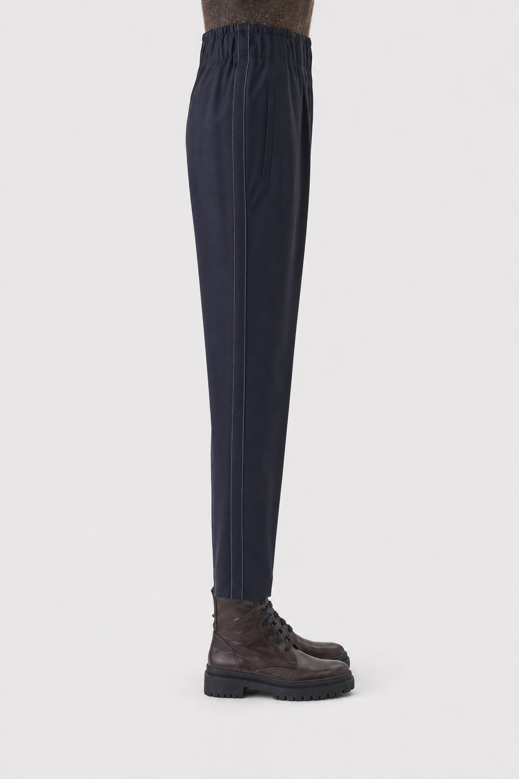 BRUNELLO CUCINELLI WOMEN'S NAVY WOOL BLEND TROUSERS