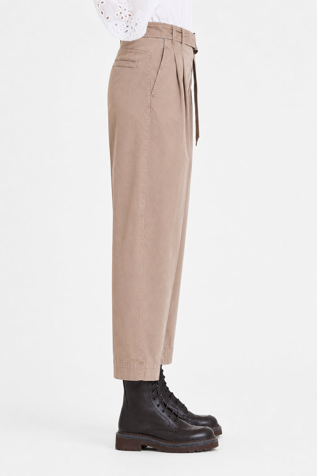BRUNELLO CUCINELLI WOMEN'S BEIGE COTTON BELTED TROUSERS
