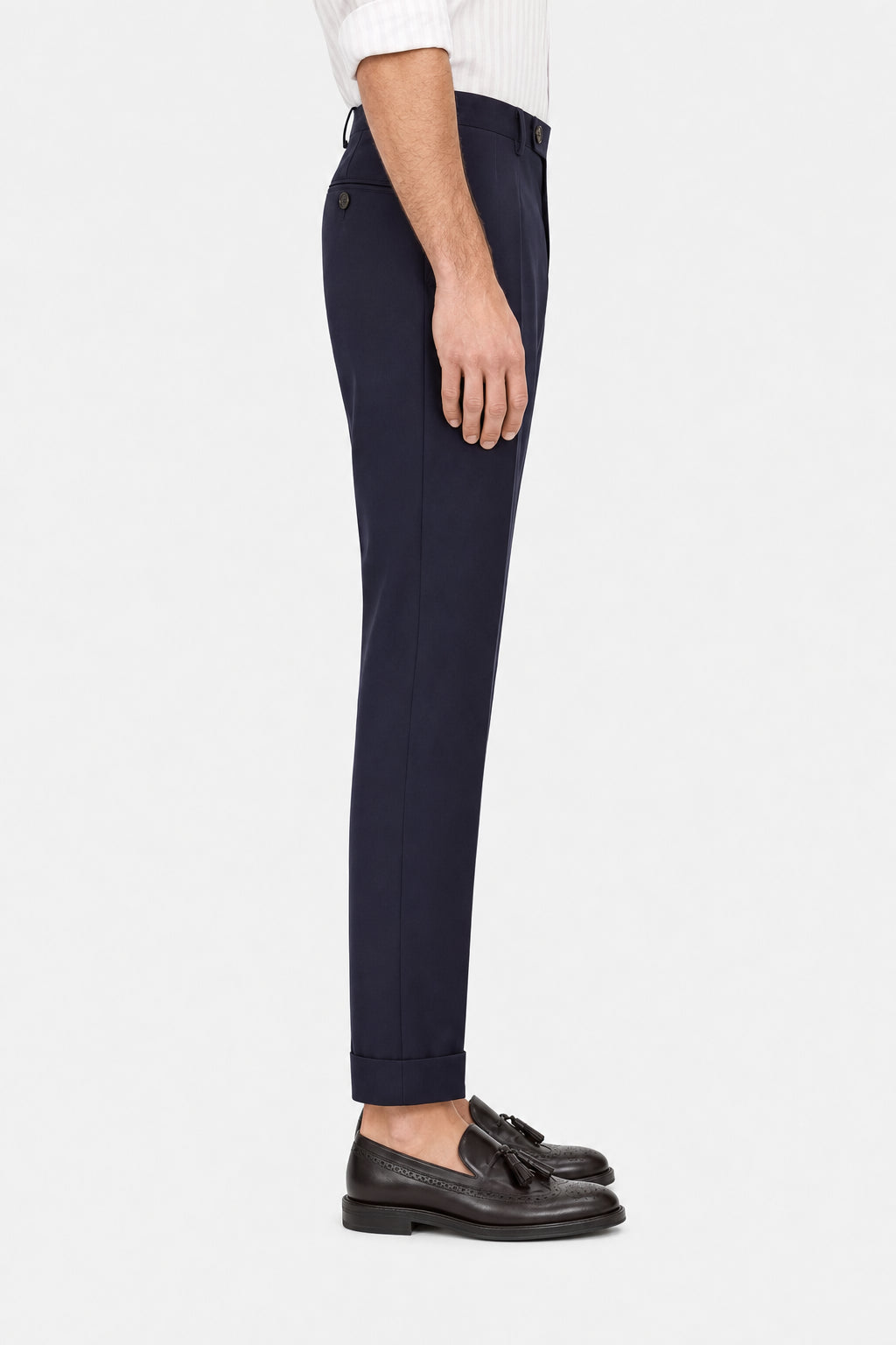 BRUNELLO CUCINELLI MEN'S DARK BLUE WOOL TROUSERS