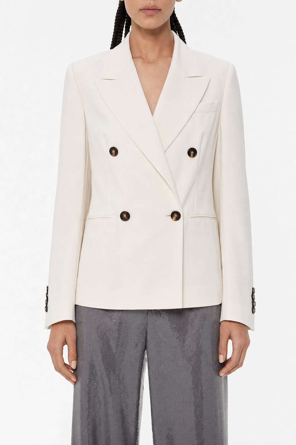 BRUNELLO CUCINELLI WOMEN'S CREAM DOUBLE BREASTED JACKET
