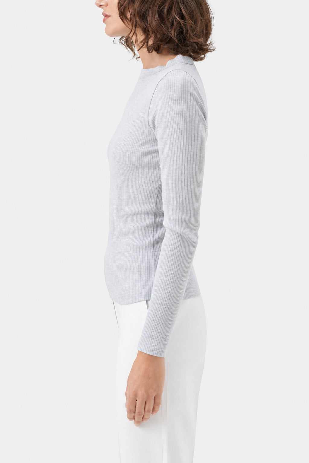 BRUNELLO CUCINELLI WOMEN'S LIGHT GREY RIBBED SHIRT