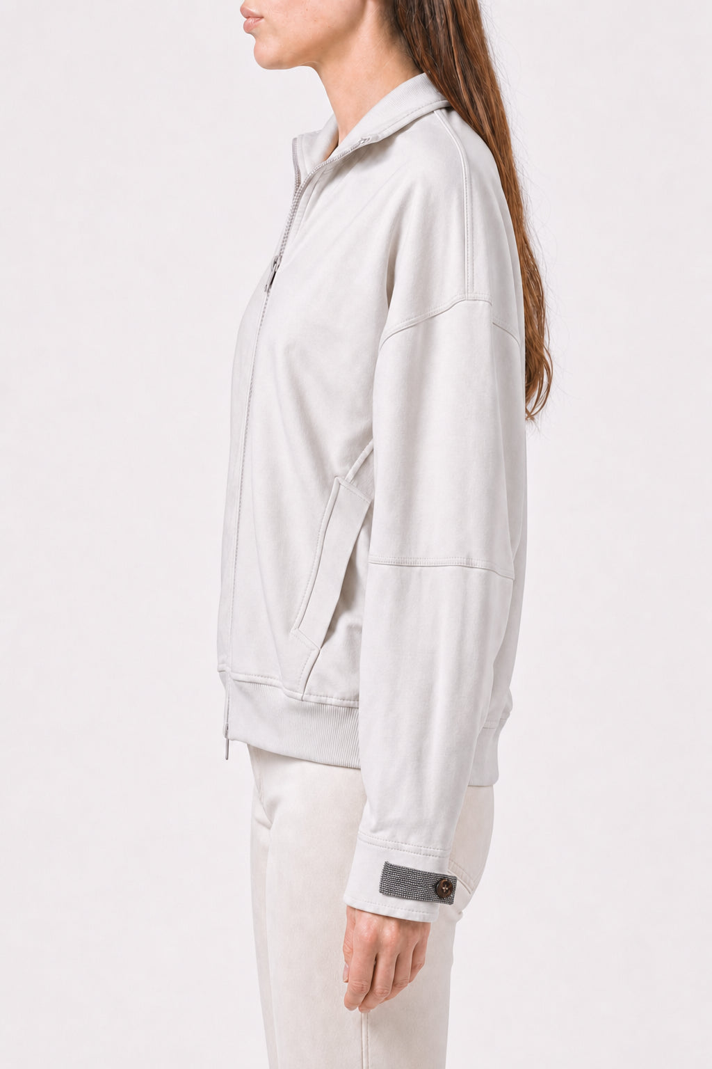 BRUNELLO CUCINELLI WOMEN'S OFF WHITE ZIP UP SWEATER