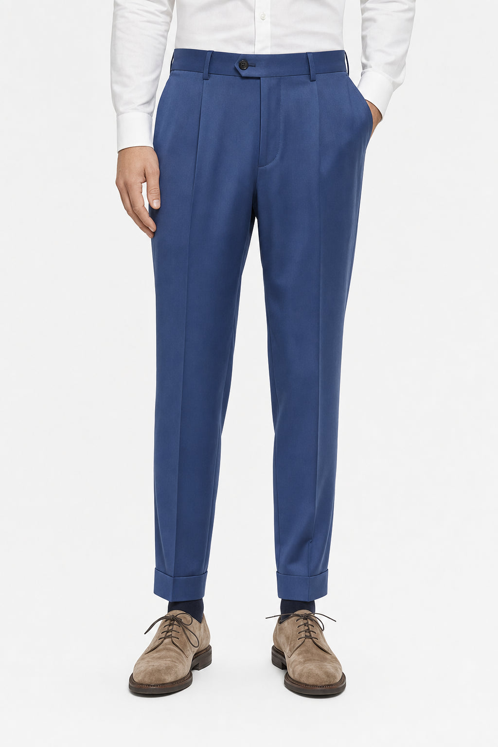 BRUNELLO CUCINELLI MEN'S BLUE WOOL TROUSERS