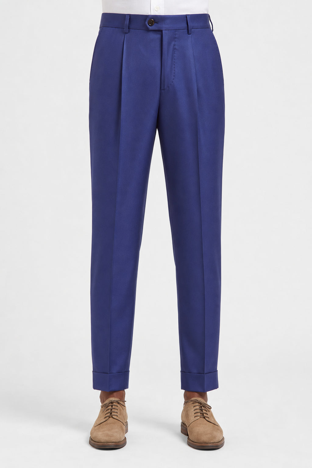 BRUNELLO CUCINELLI MEN'S BLUE WOOL PLEATED TROUSERS
