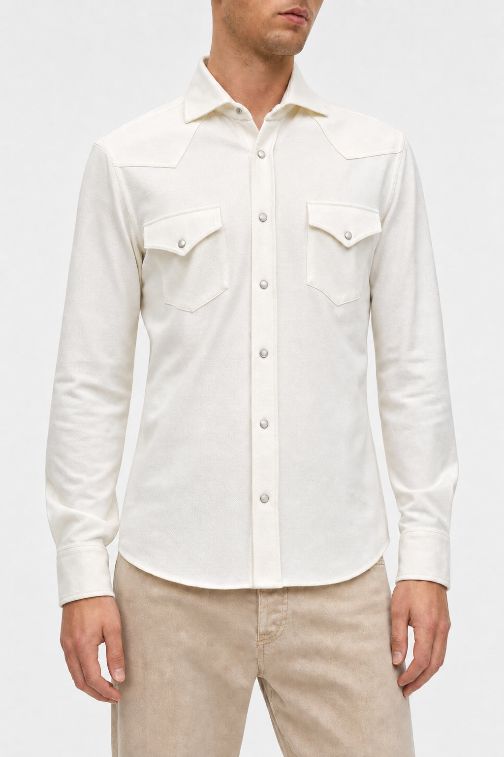 BRUNELLO CUCINELLI MEN'S OFF WHITE COTTON SHIRT