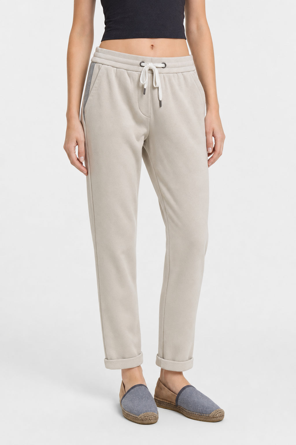 BRUNELLO CUCINELLI WOMEN'S LIGHT BEIGE COTTON TROUSERS