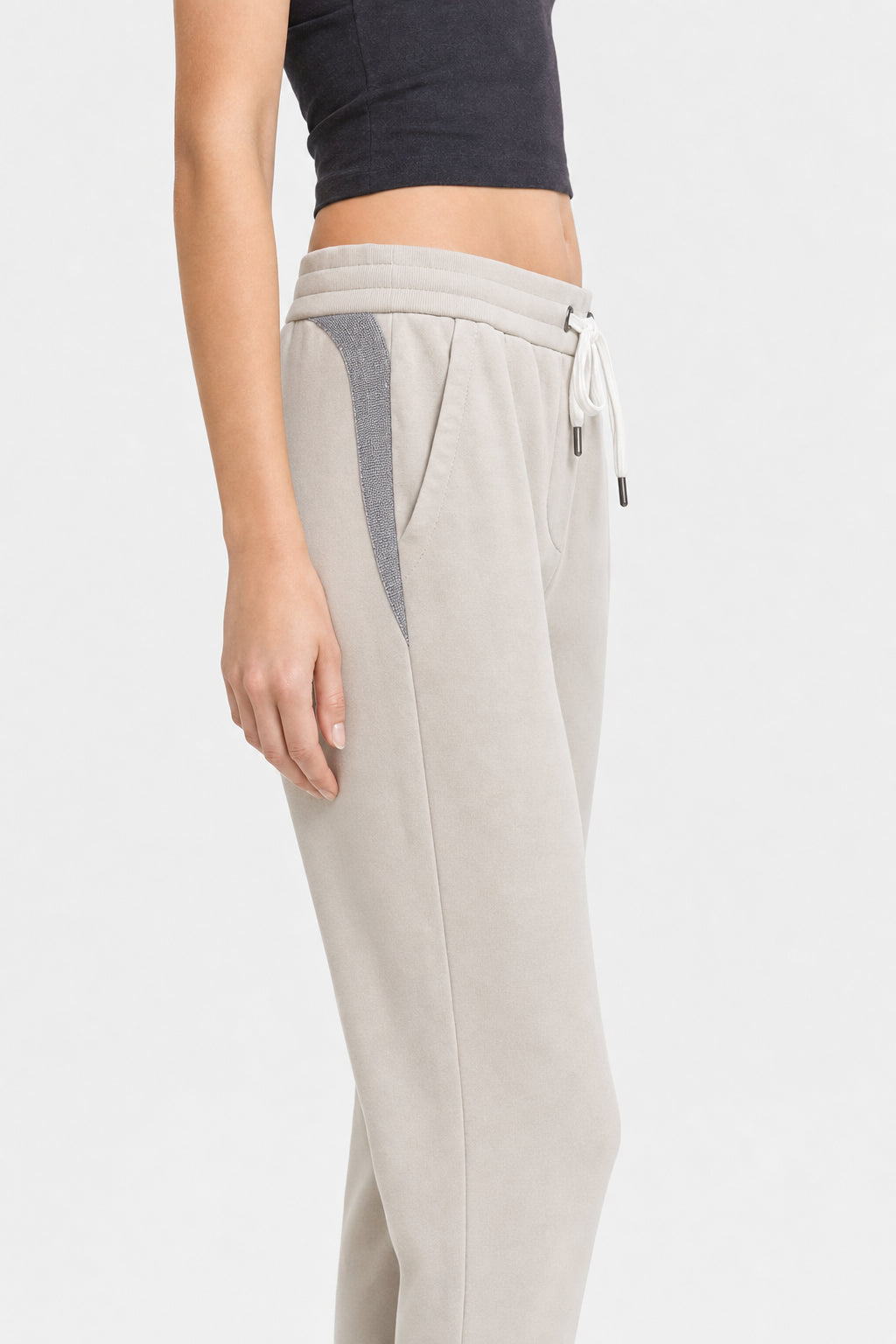 BRUNELLO CUCINELLI WOMEN'S LIGHT BEIGE COTTON TROUSERS