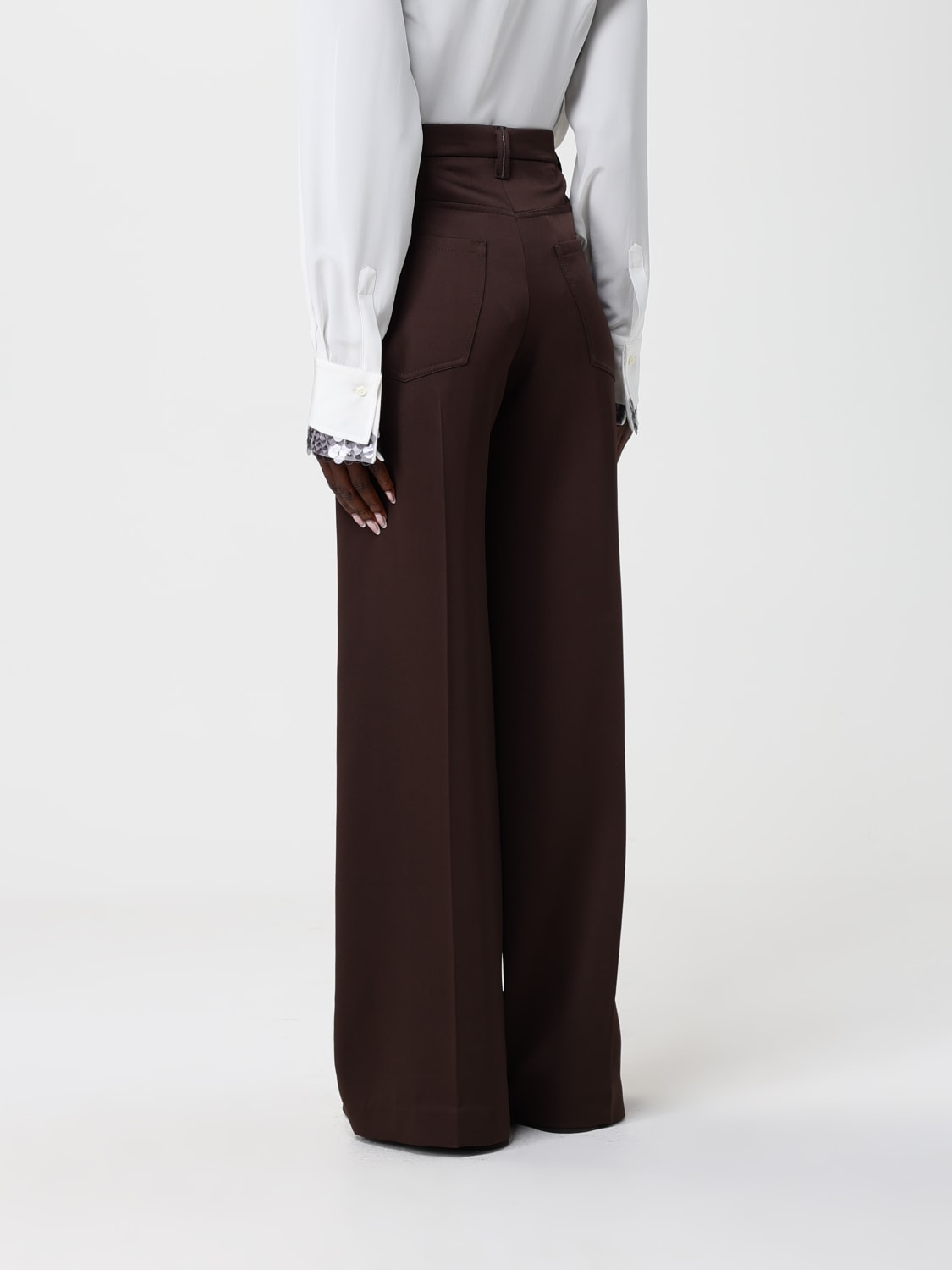 BRUNELLO CUCINELLI WOMEN'S DARK BROWN WIDE TROUSERS