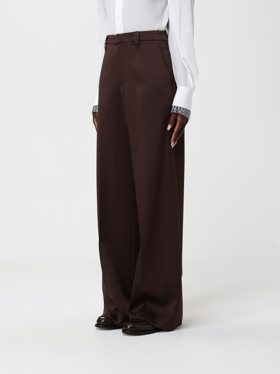 BRUNELLO CUCINELLI WOMEN'S DARK BROWN WIDE TROUSERS