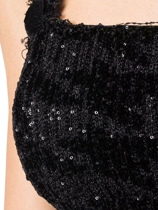 BALMAIN WOMEN'S BLACK GLITTER CROP TOP