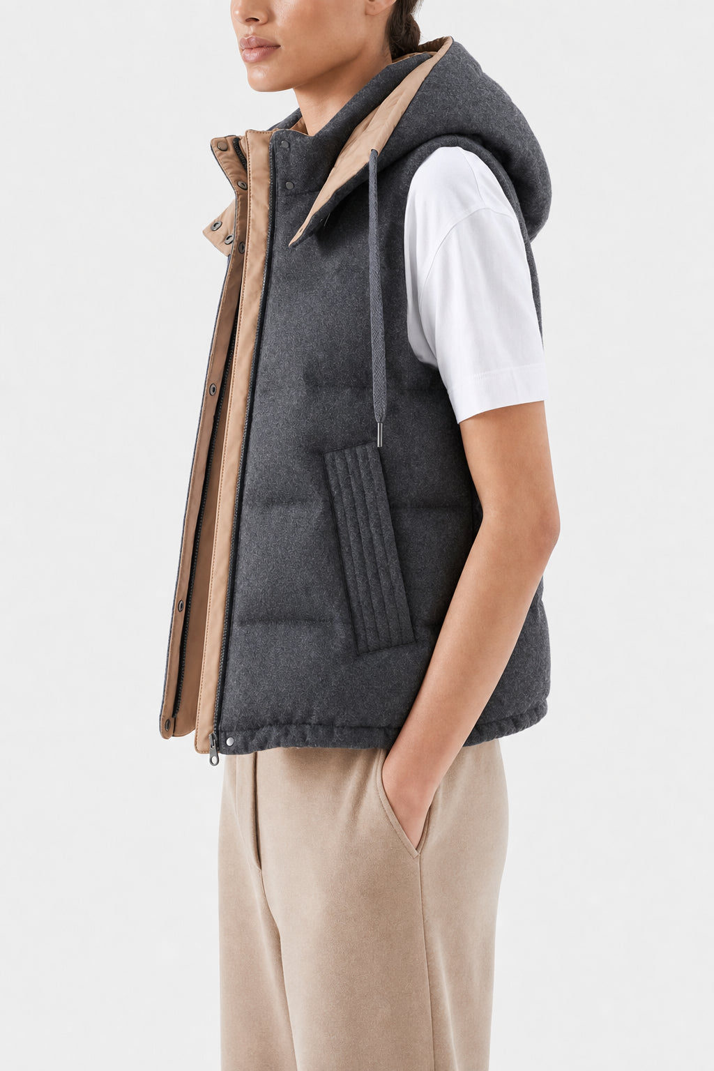 BRUNELLO CUCINELLI WOMEN'S GREY WOOL REVERSIBLE PADDED JACKET