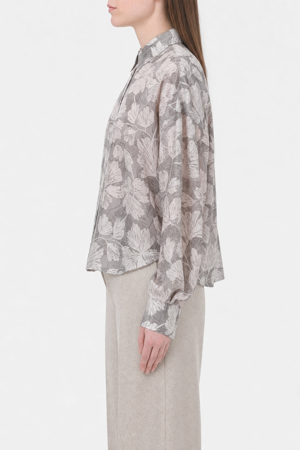 BRUNELLO CUCINELLI WOMEN'S GREY FLORAL SILK SHIRT
