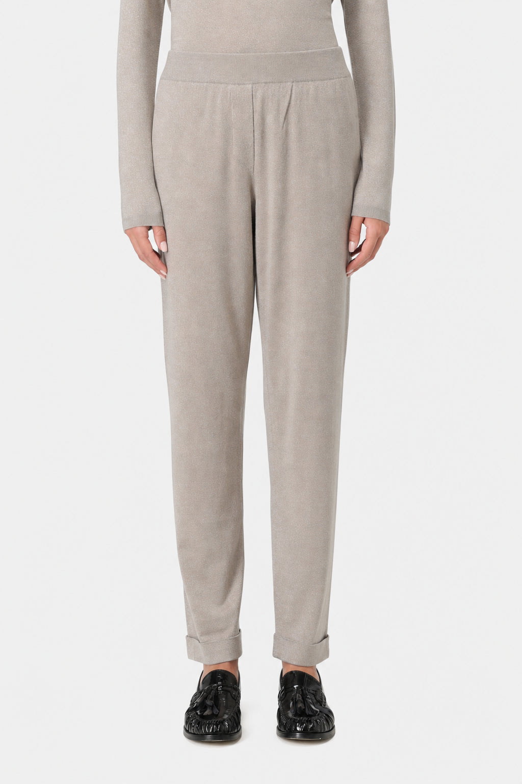 BRUNELLO CUCINELLI WOMEN'S LIGHT BEIGE KNIT TROUSERS