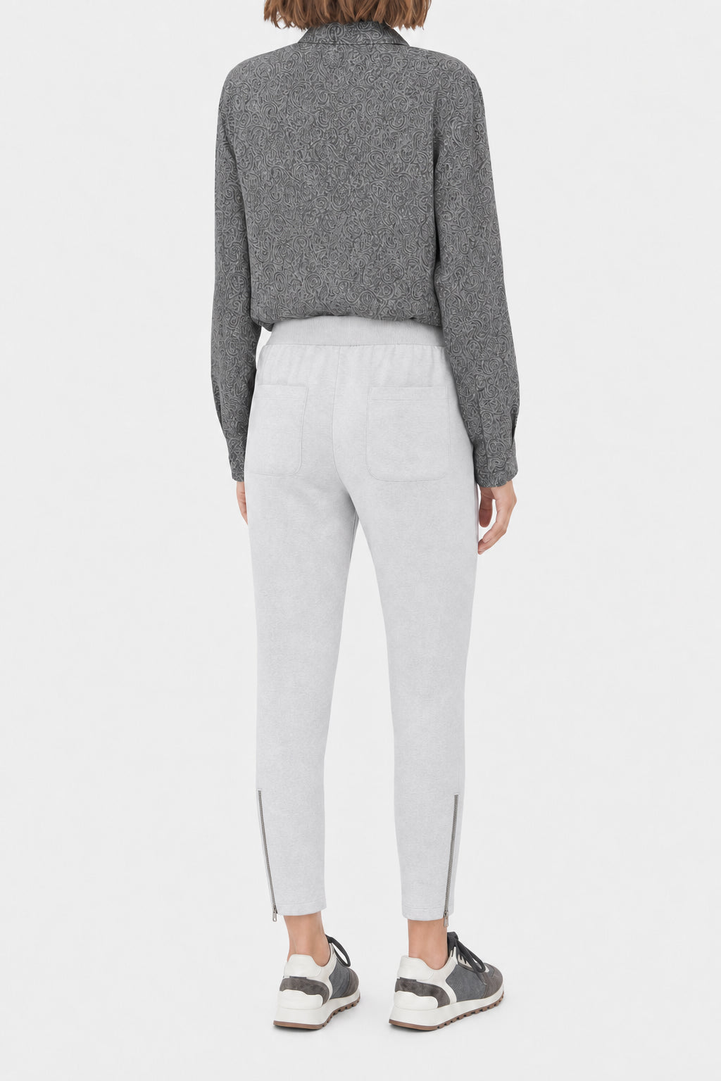 BRUNELLO CUCINELLI WOMEN'S LIGHT GREY COTTON TROUSERS