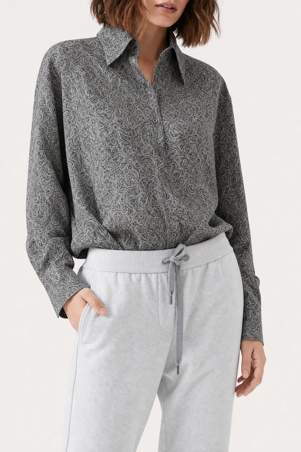 BRUNELLO CUCINELLI WOMEN'S LIGHT GREY COTTON TROUSERS