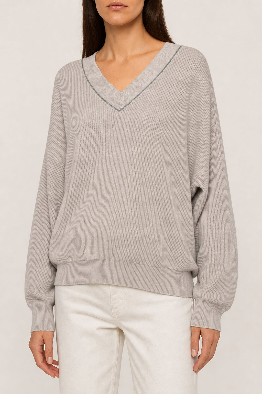 BRUNELLO CUCINELLI WOMEN'S LIGHT GREY COTTON SWEATER