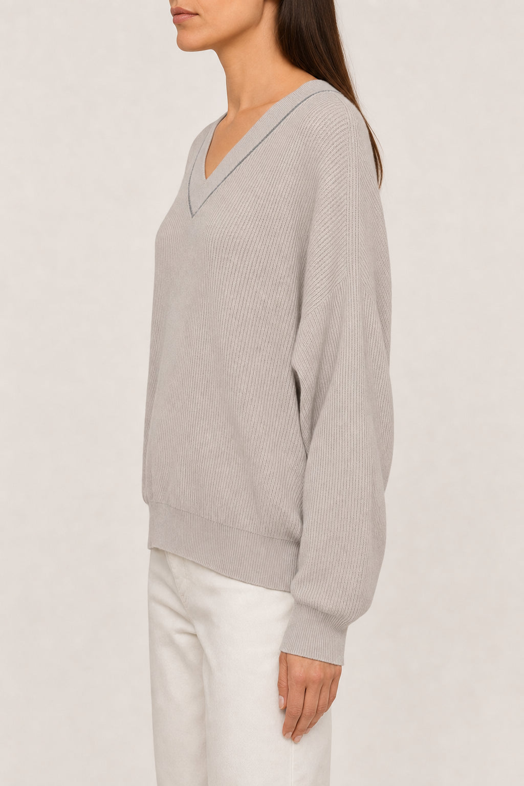 BRUNELLO CUCINELLI WOMEN'S LIGHT GREY COTTON SWEATER