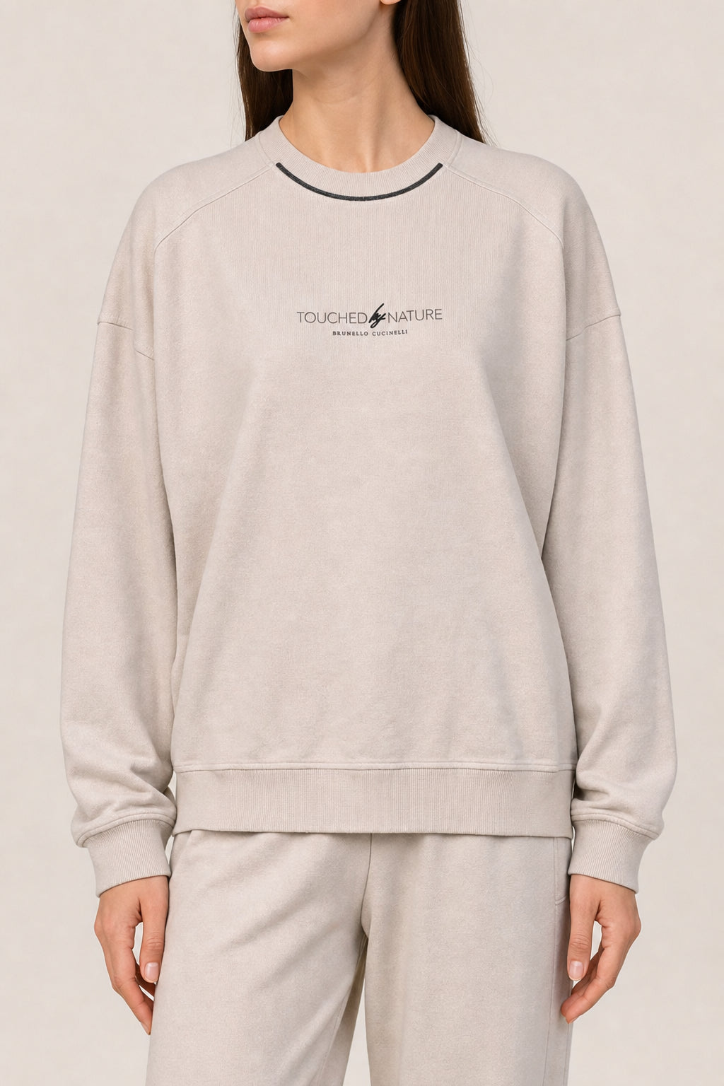 BRUNELLO CUCINELLI WOMEN'S LIGHT BEIGE COTTON SWEATSHIRT
