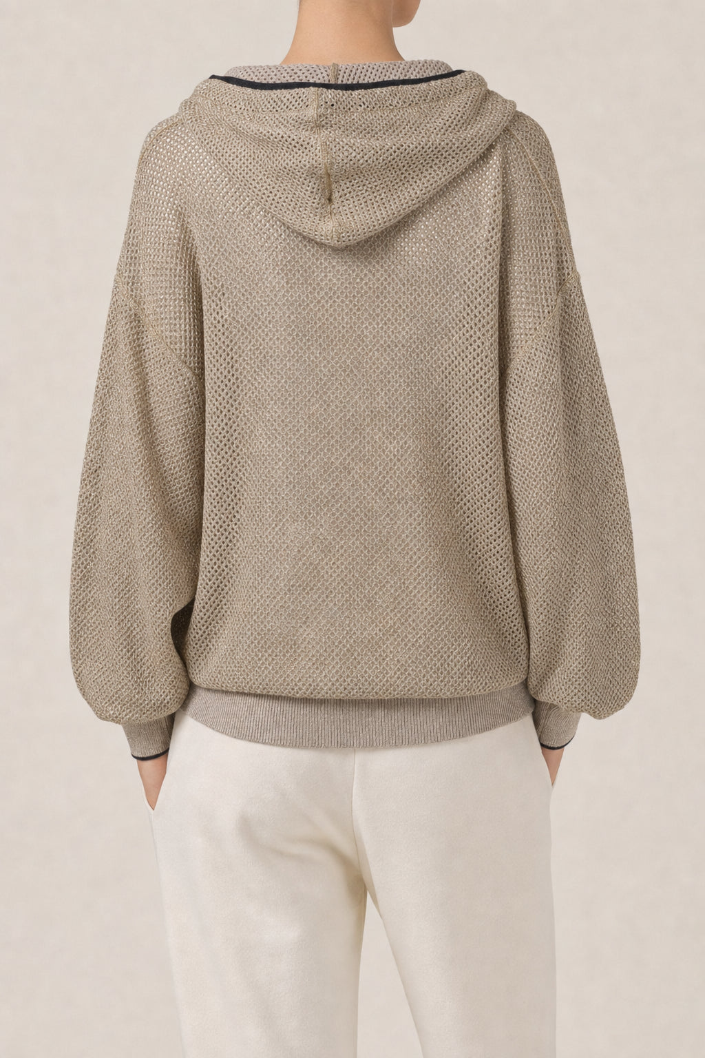 BRUNELLO CUCINELLI WOMEN'S BEIGE MESH ZIP HOODIE
