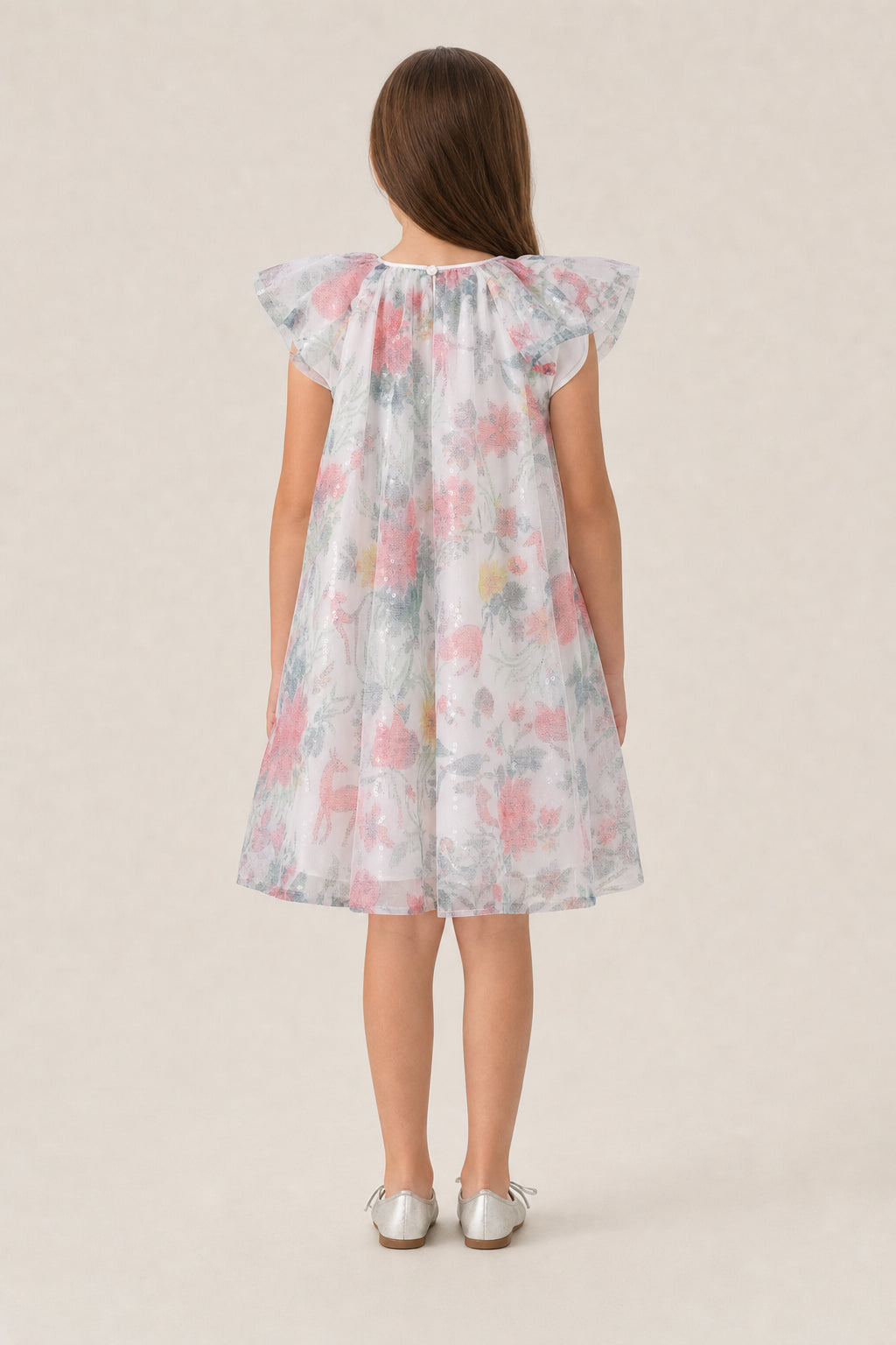 DIOR KIDS'S IVORY FLORAL SEQUIN DRESS